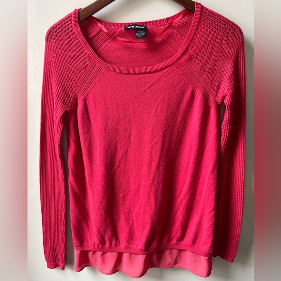 DKNY dark pink sweater with textured arm sleeves. Size extra small. - Picture 1 of 4